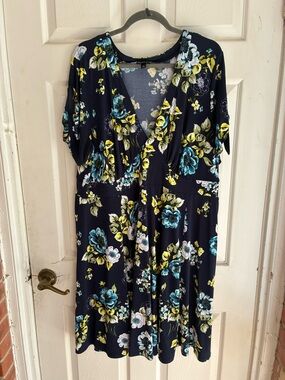 torrid Navy Floral Wrap-Style Dress with Yellow and Blue Blooms
